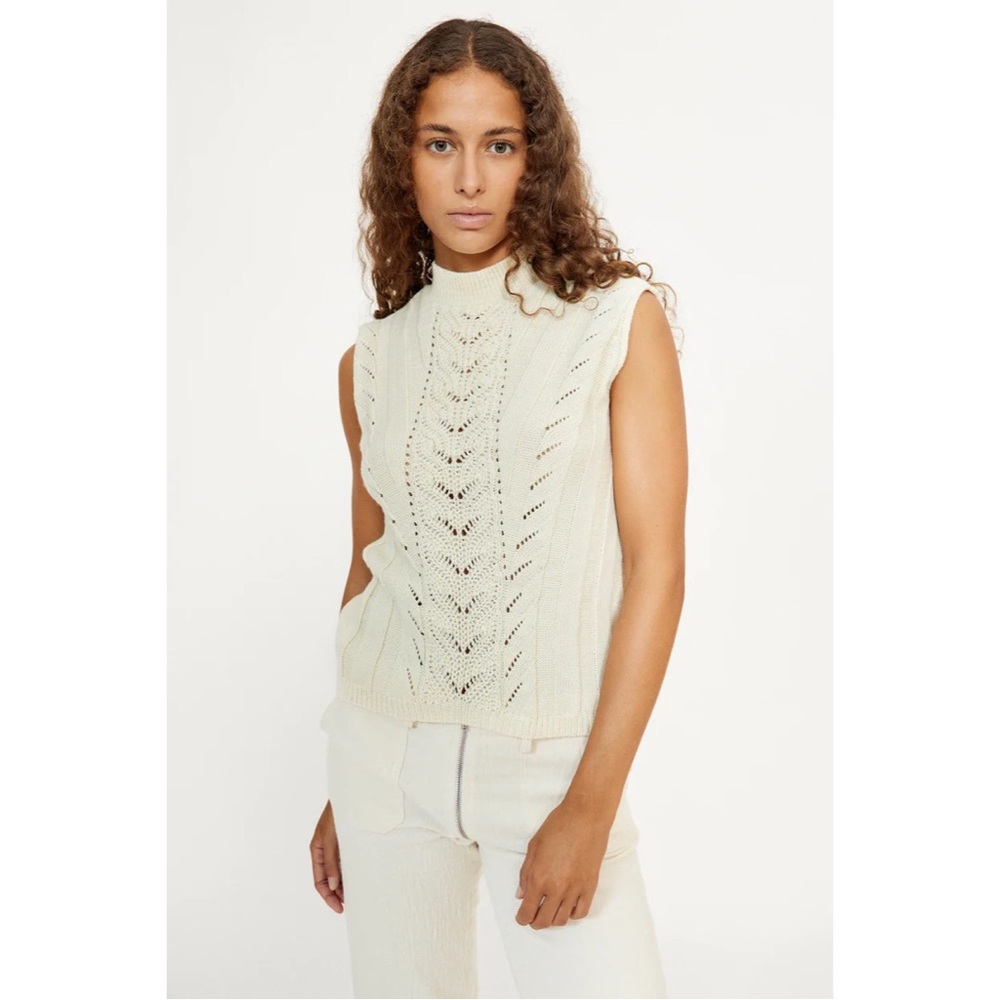 NWT Musier Bia Knit Sweater in Ecru Mock Neck Basic Minimalist Simple French